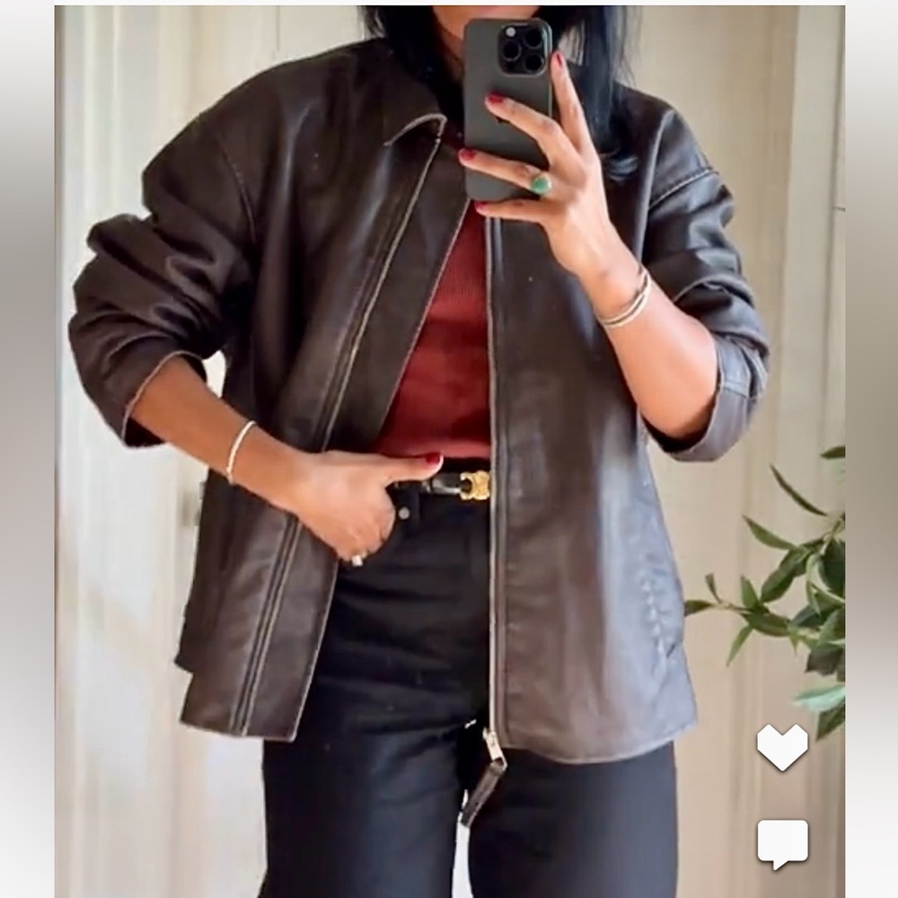 Chocolate brown faux leather oversized blazer